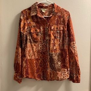 Lucky Brand Button Down Maroon Orange Long Sleeve